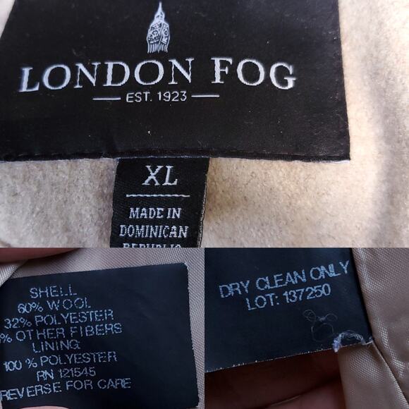 London Fog Tan Wool Blend Pea Coat Trench Size XL - Picture 15 of 15